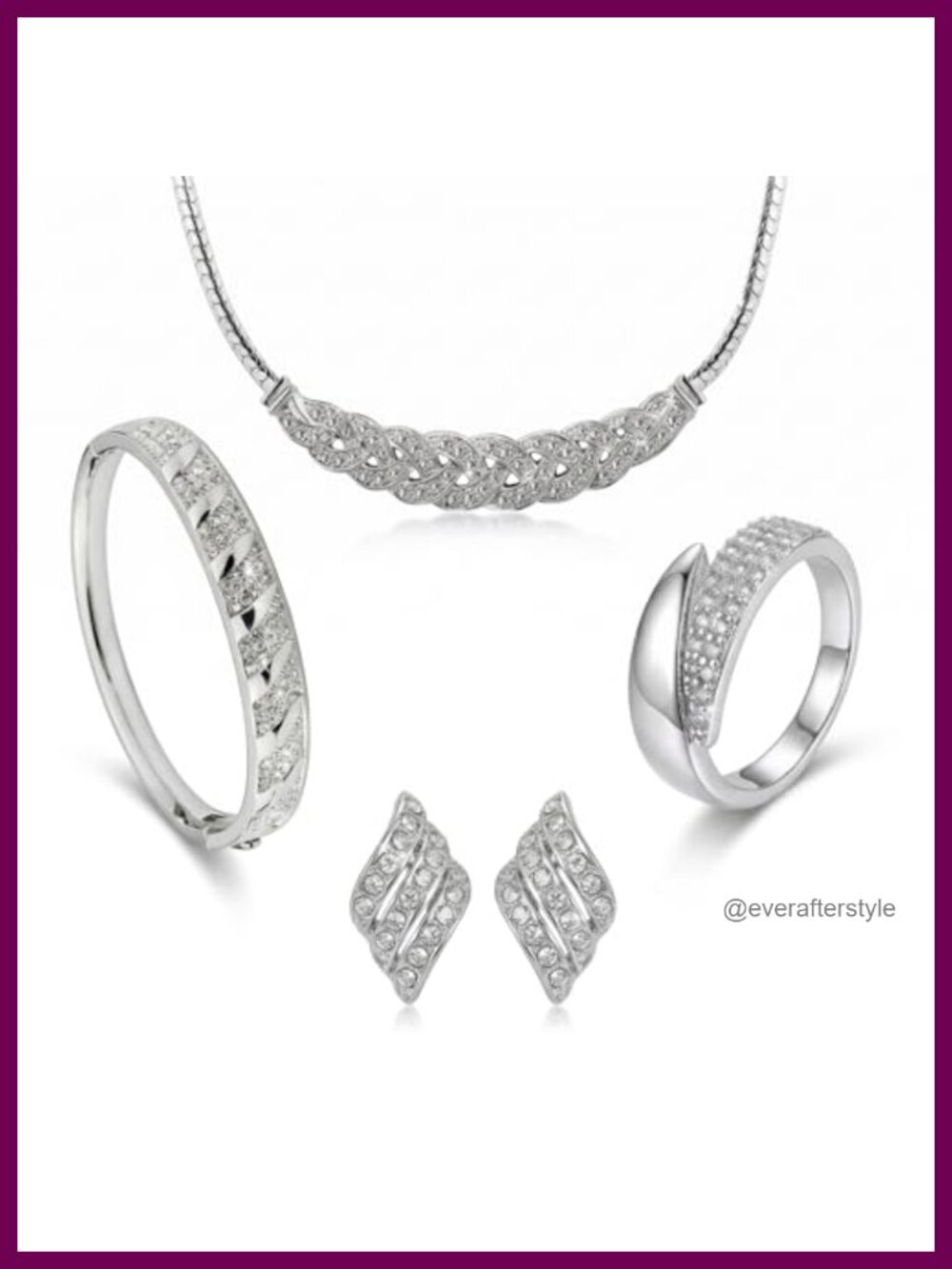 18K Gold Plated 4 Pc Jewelry Set Cubic Zirconia Necklace Bracelet Ring Earrings